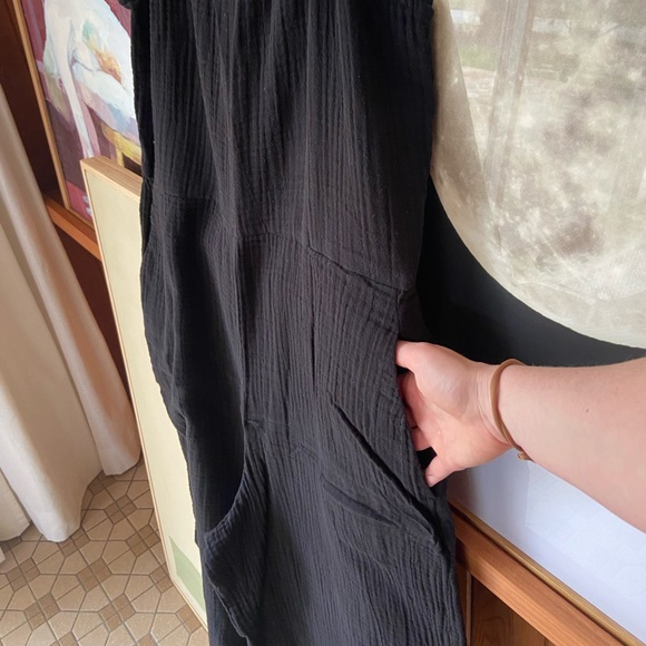 Eileen fisher gauze black organic cotton muslin sleeveless midi jumpsuit - Picture 7 of 9